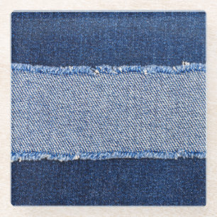 Torn denim: blue jeans fabric. glass coaster