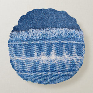 Torn Denim: Double Blue Jeans Frame Round Cushion