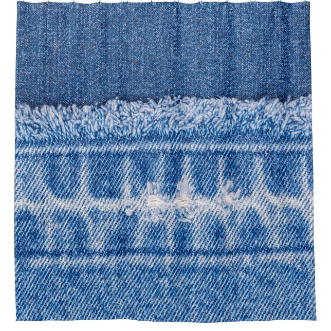 Torn Denim: Double Blue Jeans Frame Shower Curtain (Front)