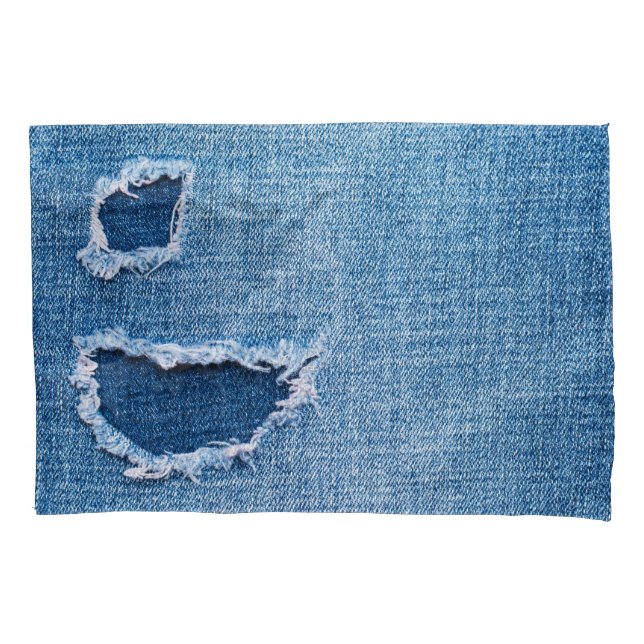 Torn denim fabric texture, blue hues. pillowcase (Front)