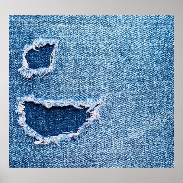 Torn denim fabric texture, blue hues. poster (Front)