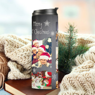 Torn Edge 7 Photo Template Grey Snowflakes Thermal Tumbler