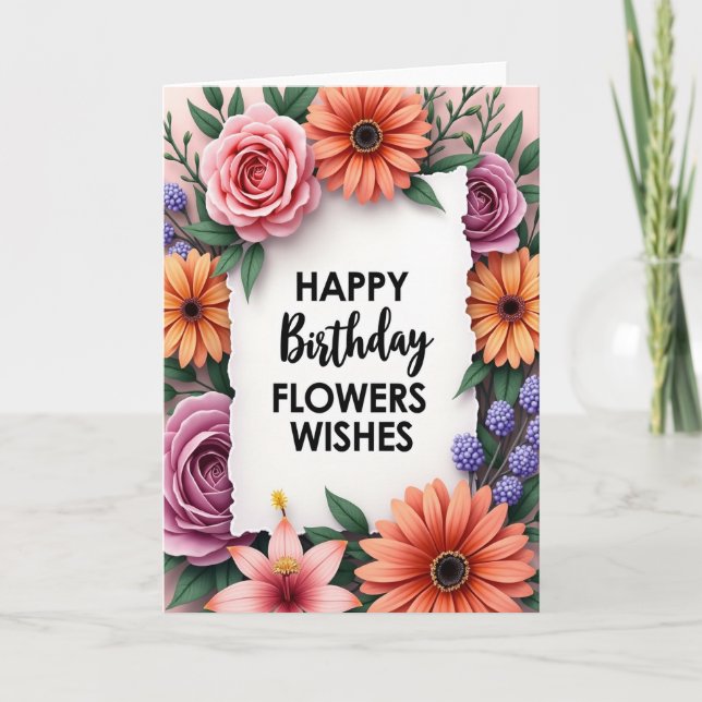 Torn Edge Floral Birthday Card (Front)