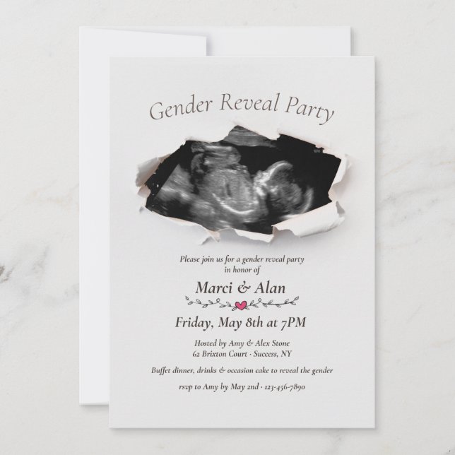 Torn Edges Photo Gender Reveal Party Invitation (Front)