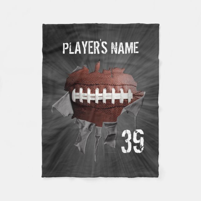 Torn Football Personalised Black Fleece Blanket (Front)