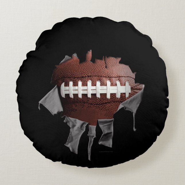 Torn Football Round Dark Pillow (Front)