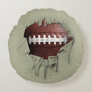 Torn Football Round White Pillow
