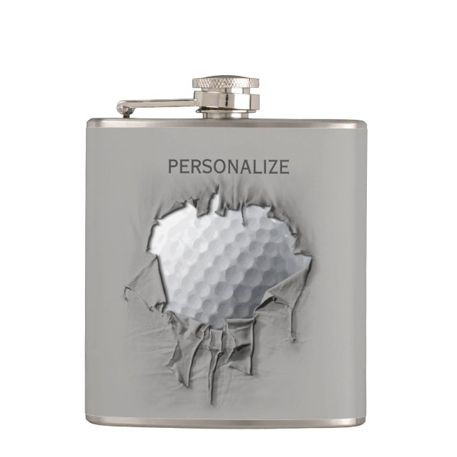 Torn Golf Ball Hip Flask (Front)