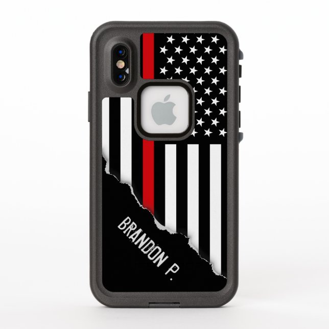 Torn Out Look Firefighter Flag Custom Name LifeProof iPhone Case (Back)