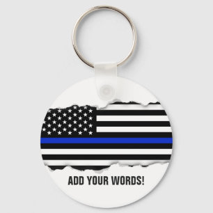 Torn Out Look Police Flag Custom Text Key Ring