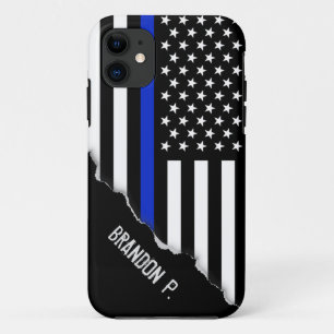 Torn Out Look   Thin Blue Line American Flag iPhone 11 Case