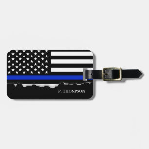 Torn Out Thin Blue Line American Flag Personalised Luggage Tag