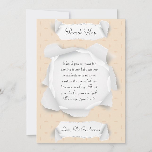 Torn Paper Effect Baby Shower Thank You Card (Front)