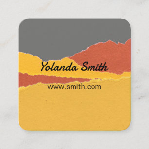  torn paper modern abstract art orange and grey square business card