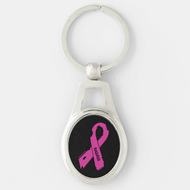 Torn Ribbon/Badass...Breast Cancer Key Ring (Front)