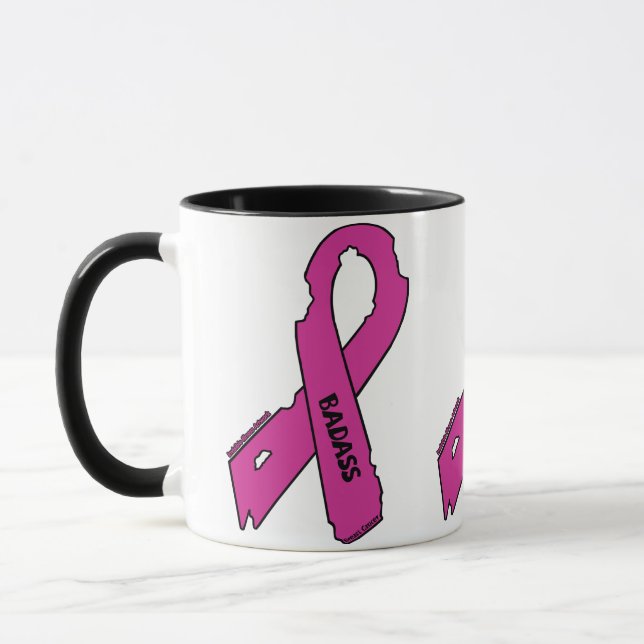 Torn Ribbon/Badass...Breast Cancer Mug (Left)