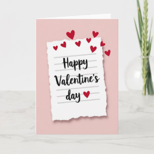 Torn Ruled Paper Hearts Valentines Card