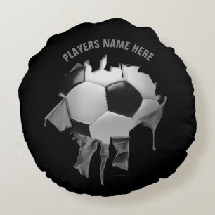 Torn Soccer Round Dark Pillow