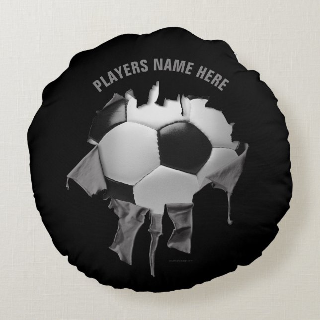 Torn Soccer Round Dark Pillow (Back)