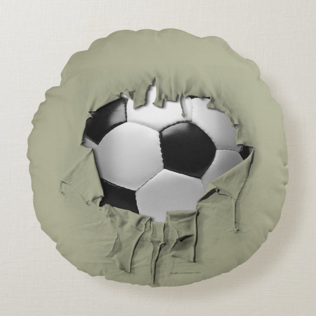 Torn Soccer Round White Pillow (Front)