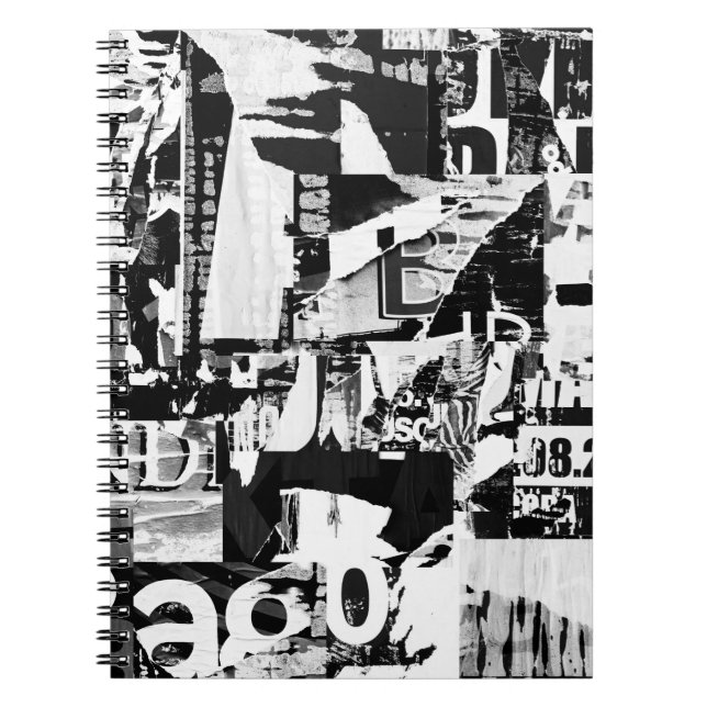 Torn street advertisement posters collage backgrou notebook (Front)