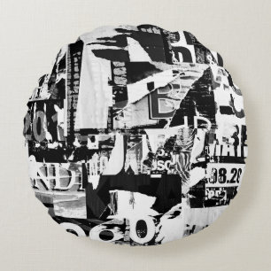 Torn street advertisement posters collage backgrou round cushion