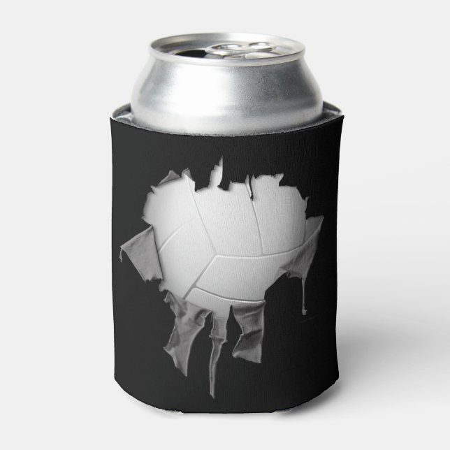 Torn Volleyball Black Can Cooler (Can Front)