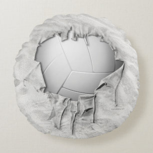 Torn Volleyball Round Dark Pillow