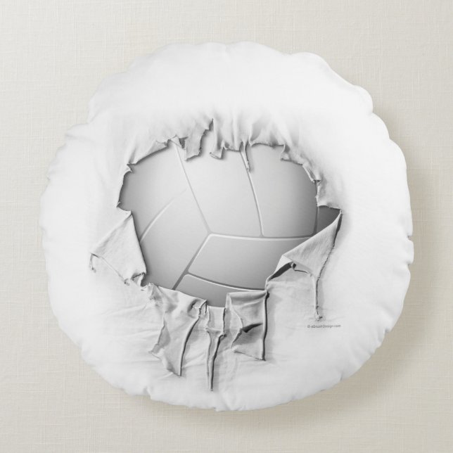 Torn Volleyball Round White Pillow (Front)