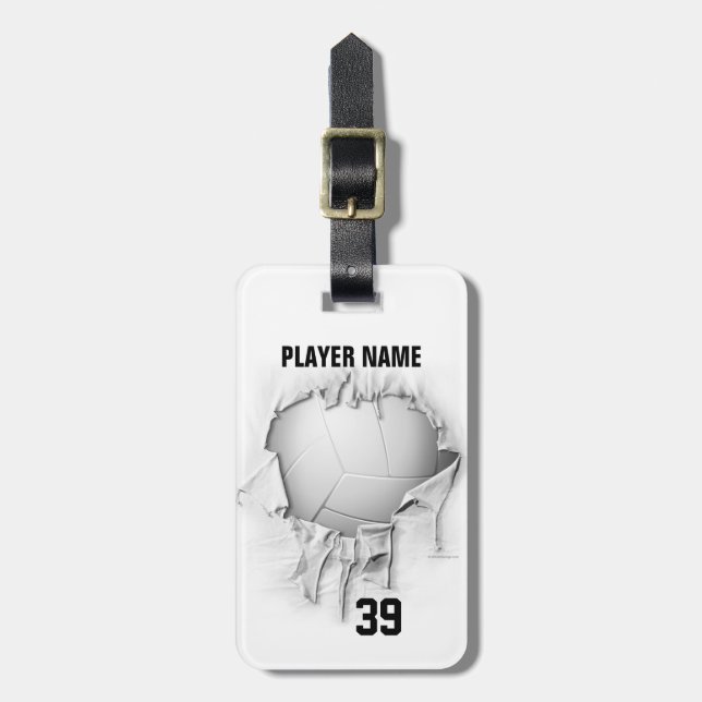 Torn Volleyball (white personalised) Luggage Tag (Front Vertical)