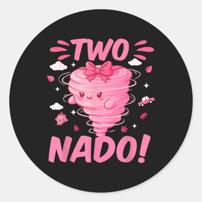 Tornado 2 Year Old Girl Birthday Two Nado 2nd Bday Classic Round Sticker (Front)