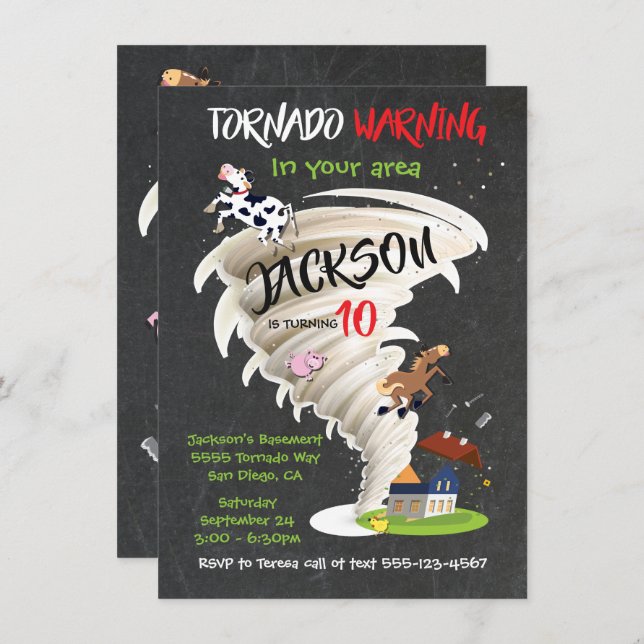 Tornado Birthday Party Invitation (Front/Back)