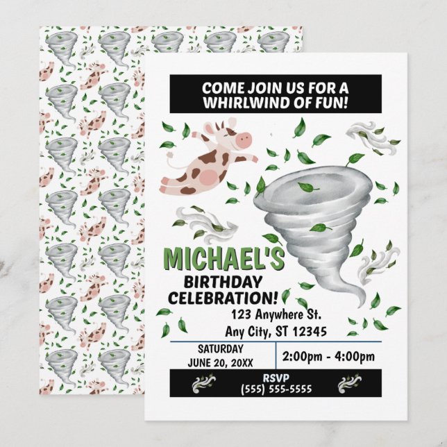 Tornado Birthday Party Invitation (Front/Back)