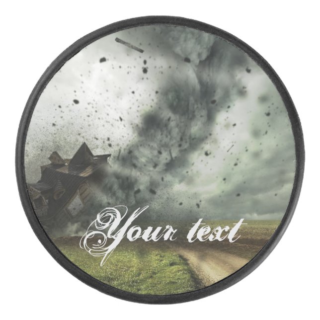 Tornado destroying house storm meteorology  hockey puck (Front)