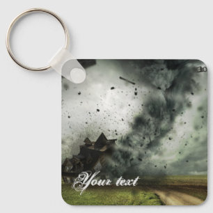 Tornado destroying house storm meteorology  key ring
