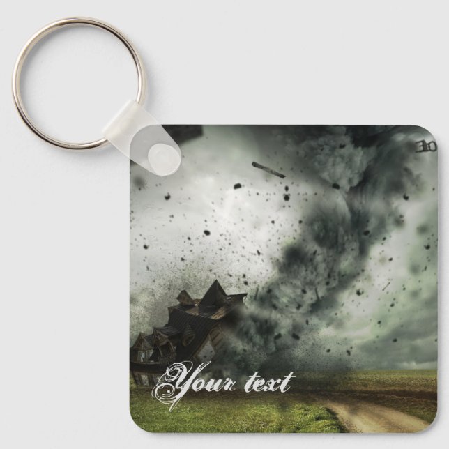 Tornado destroying house storm meteorology  key ring (Front)
