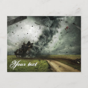 Tornado destroying house storm meteorology  postcard