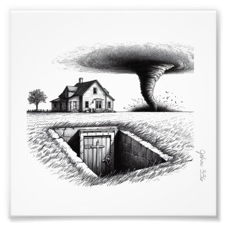 Tornado House Cellar with Cross Photo Print