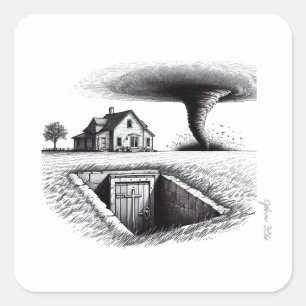 Tornado House Cellar with Cross Square Sticker