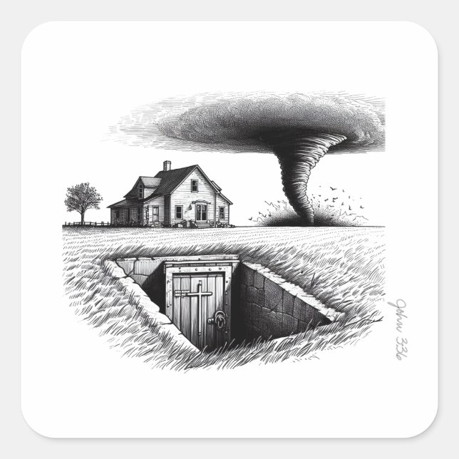 Tornado House Cellar with Cross Square Sticker (Front)