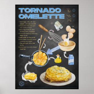 Tornado Omelette Recipe Chalkboard Kitchen Art Poster