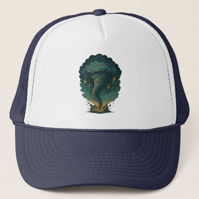 Tornado Storm Illustration | Powerful Lightning  Trucker Hat (Front)