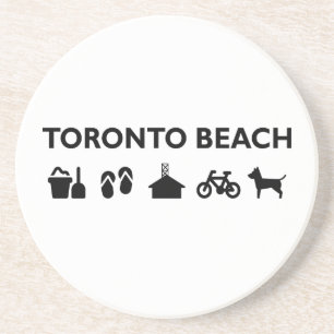 Toronto Beach Icons Monotone Black Coaster