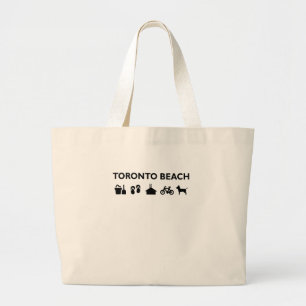 Toronto Beach Icons Monotone Black Large Tote Bag