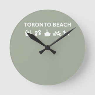Toronto Beach Icons Monotone Dark Round Clock