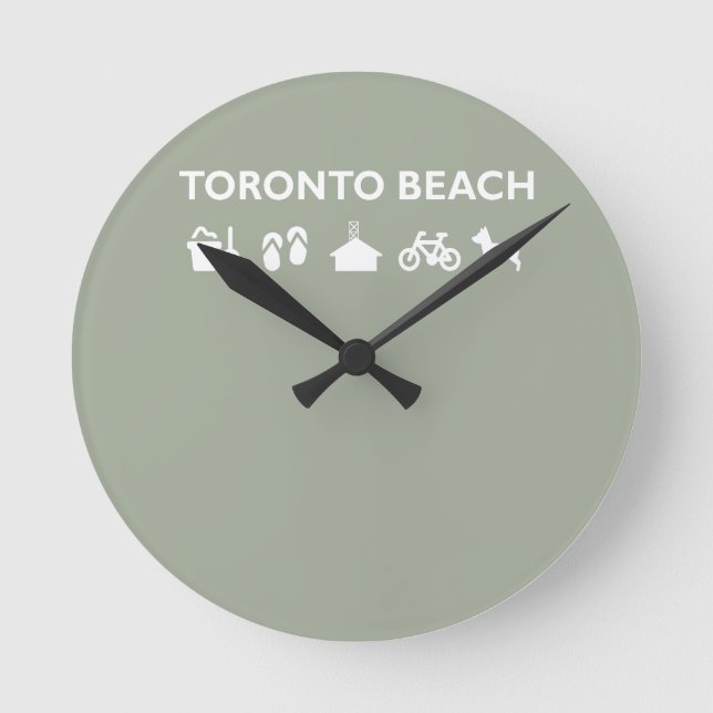 Toronto Beach Icons Monotone Dark Round Clock (Front)