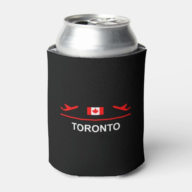 Toronto Canada Airport Plane Dark Colour Can Cooler (Can Front)