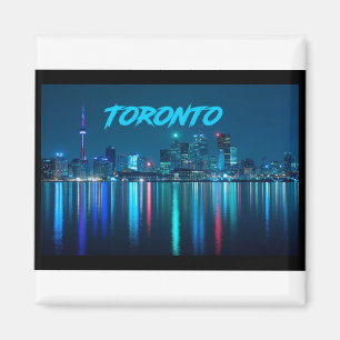Toronto Canada Nightime Skyline over Water Coloure Magnet