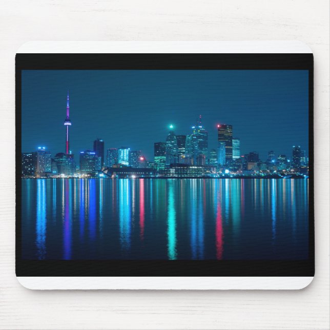 Toronto Canada Nightime Skyline over Water Coloure Mouse Pad (Front)