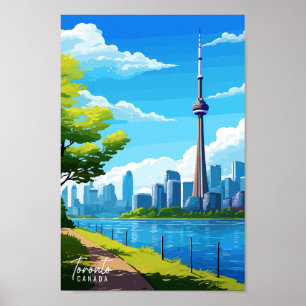Toronto Canada Travel Art Vintage Illustration Poster